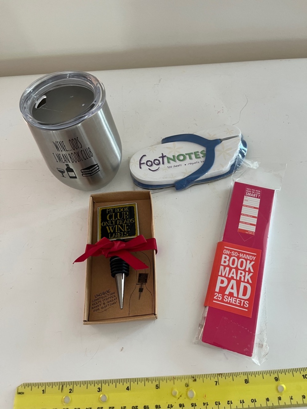 Wine-er-Book Club Accessories /Tumbler, wine stopper, bookmarks, footnotes
